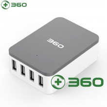 360 超级充电器 4口USB 电源适配器 苹果安卓兼容快充 智能分配电流 多用充电头